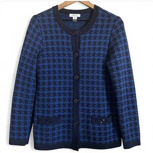 The TOG SHOP Houndstooth Knit Cardigan Sweater Navy Blue Two-Tone PS